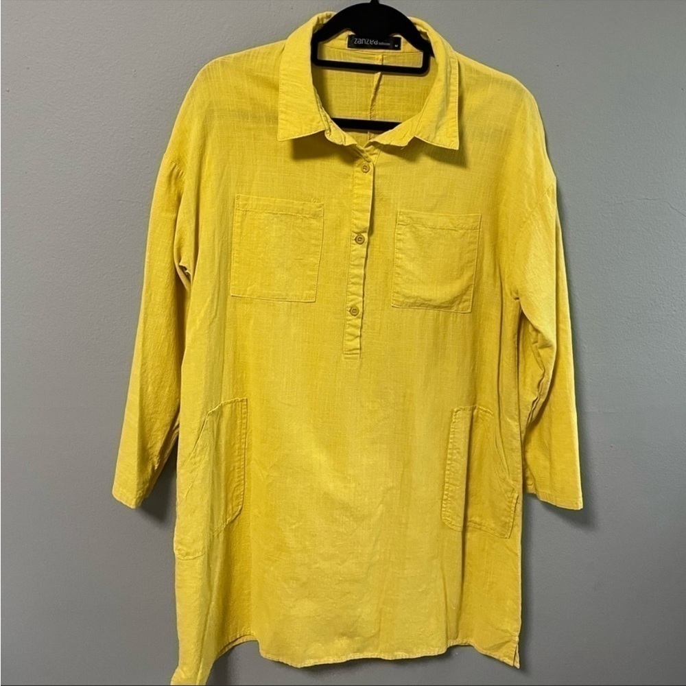 Zanzea long sleeves popover cotton yellow tunic top. Size Medium.